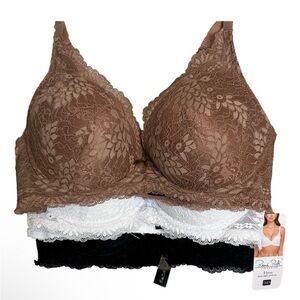 Renee Rofe Lingerie 3 pack Demi slight push up underwire padded lace bras 36D